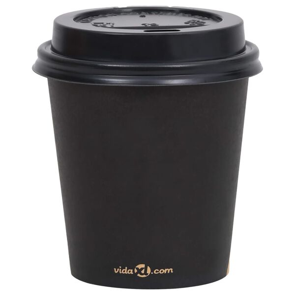 vidaXL Kaffepapirkopper med lokk 200 ml 100 stk svart