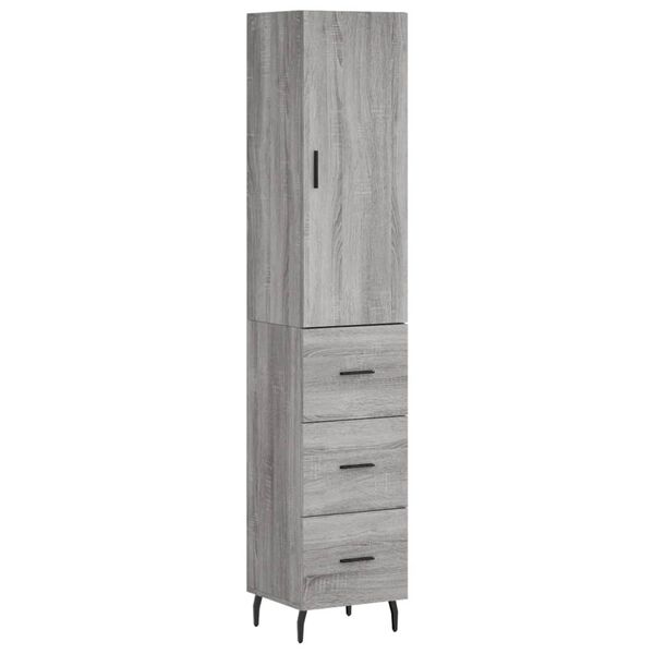 vidaXL Highboard gr&aring; sonoma 34,5x34x180 cm konstruert tre