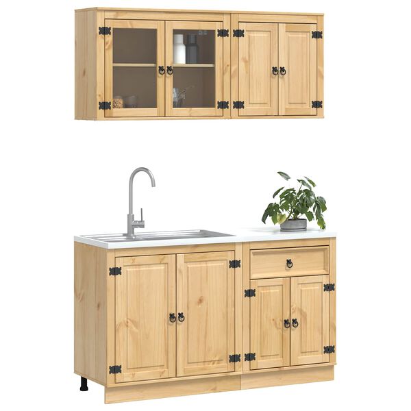 vidaXL Kabinett med hylle med d&oslash;r SKI 4 pcs HonningBrun Massiv furu