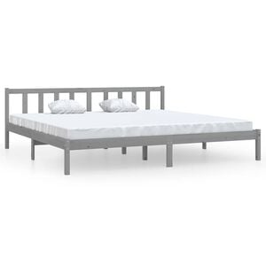vidaXL Sengeramme gr&aring; heltre furu 200x200 cm
