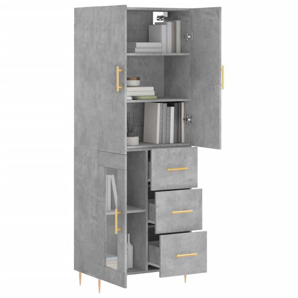vidaXL Highboard betonggr&aring; 69,5x34x180 cm konstruert tre