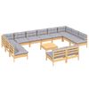 vidaXL Hagesofagruppe med gr&aring; puter 13 deler heltre furu