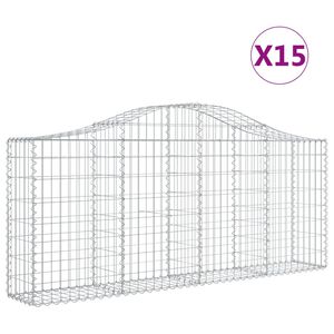 vidaXL Gabionkurver buede 15 stk 200x30x80/100 cm galvanisert jern