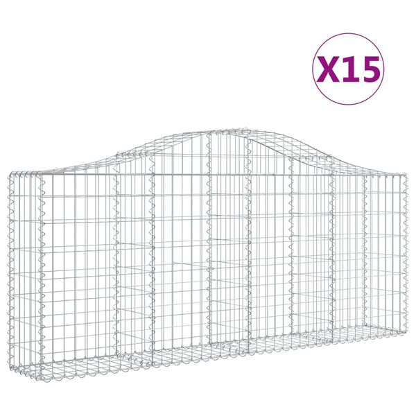 vidaXL Gabionkurver buede 15 stk 200x30x80/100 cm galvanisert jern