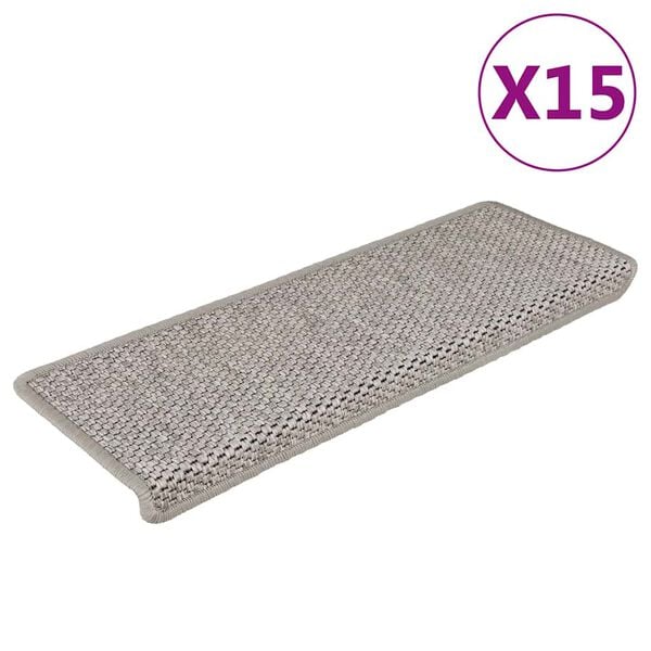 vidaXL Selvklebende trappematter sisal 15 stk 65x21x4 cm platina
