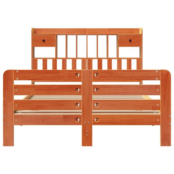 vidaXL Seng med bokhylle uten madrass voksbrun 160x200 cm heltre furu