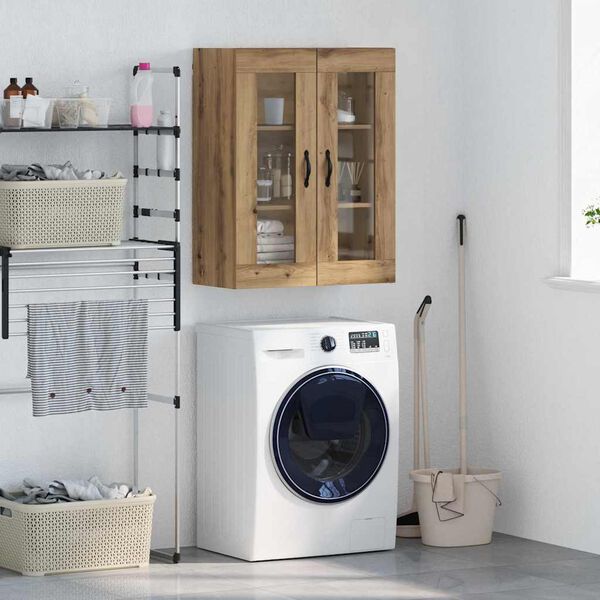 vidaXL Veggskap Artisan Eik 69,5 x 34 x 90 cm Sponplater og glass