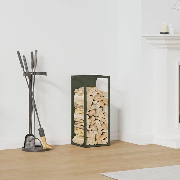 vidaXL Vedstativ olivengrønn 25x25x60 cm kaldvalset stål