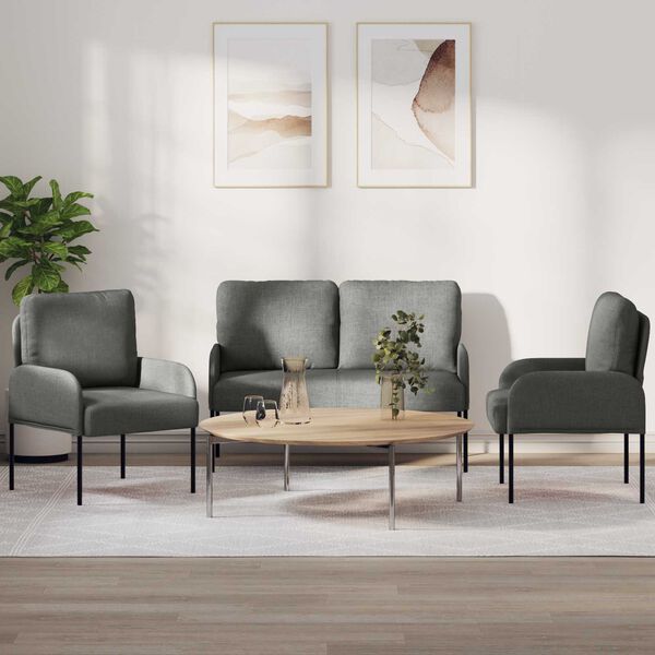 vidaXL Sofasett med pute 3 pcs M&oslash;rkegr&aring; 115 x 56 x 80 cm Kryssfin&eacute;r
