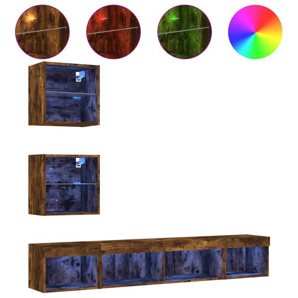 vidaXL Vegghengte TV-enheter 5 deler r&oslash;kt eik konstruert tre