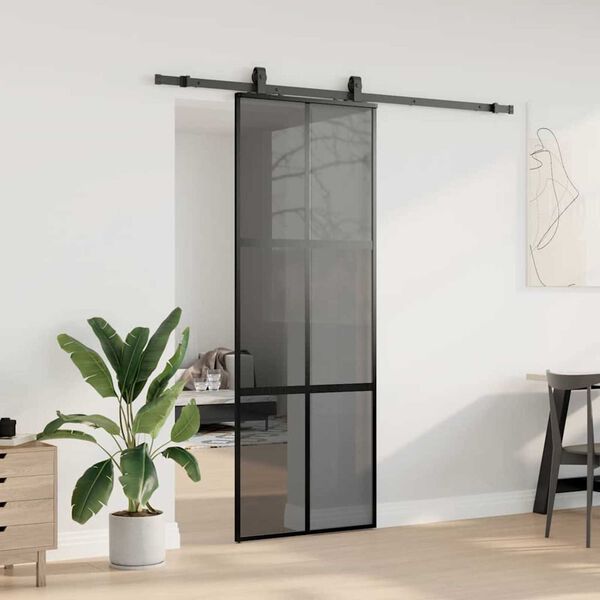 vidaXL Skyved&oslash;r med monteringssett svart 76x205 cm herdet glass