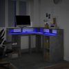 vidaXL Skrivebord med LED-lys betonggrå 130x130x91 cm konstruert tre