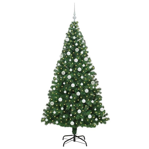 vidaXL Kunstig juletre med 300 LED gr&oslash;nn 180 cm PVC og St&aring;l og Plast
