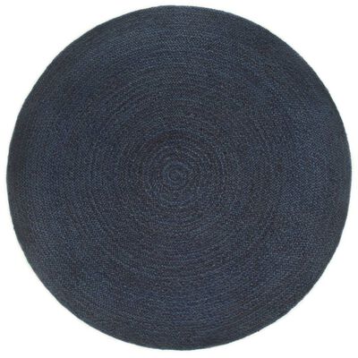 vidaXL Flettet teppe vendbart marineblå og naturlig 120 cm jute rund