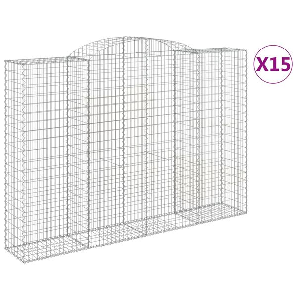 vidaXL Gabionkurver buede 15 stk 300x50x200/220 cm galvanisert jern
