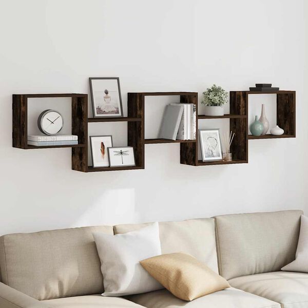 vidaXL Kubeformet vegghylle 5 rom røkt eik konstruert tre