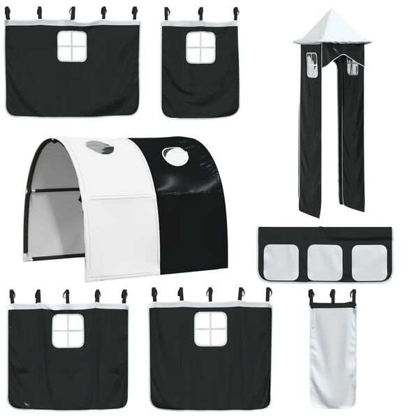 vidaXL Gardiner til k&oslash;yeseng med tunnel og t&aring;rn hvit og svart