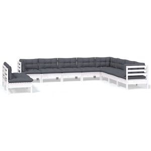 vidaXL Hagesofagruppe med puter 10 deler hvit heltre furu