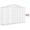 vidaXL Gabionkurver buede 12 stk 200x30x120/140 cm galvanisert jern