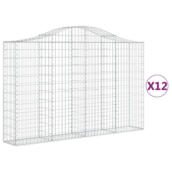 vidaXL Gabionkurver buede 12 stk 200x30x120/140 cm galvanisert jern
