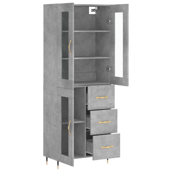 vidaXL Highboard betonggr&aring; 69,5x34x180 cm konstruert tre