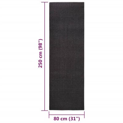 vidaXL Teppe naturlig sisal 80x250 cm svart