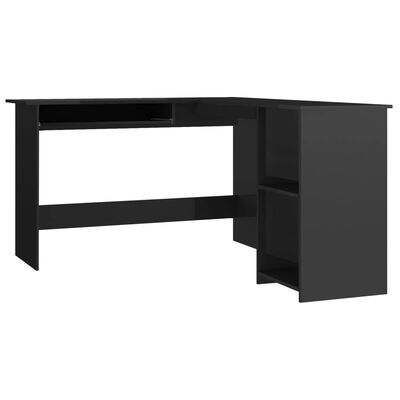 vidaXL L-formet hjørneskrivebord høyglans svart 120x140x75cm sponplate