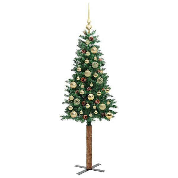 vidaXL Slim juletre med 150 LED grønn 150 cm PVC og Massivt Furu tre