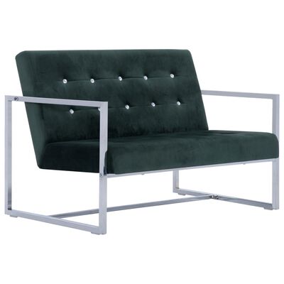 vidaXL 2-seters sofa med armlener mørkegrønn krom og fløyel