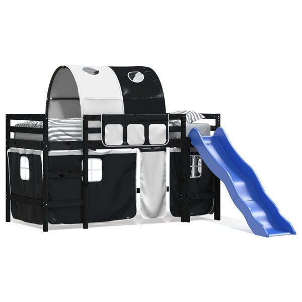 vidaXL K&oslash;yeseng for barn tunnel hvit og svart 90x200 cm heltre furu