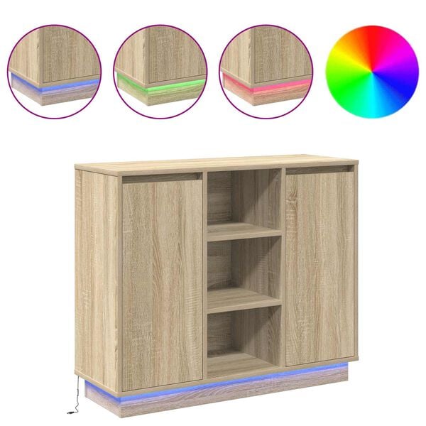 vidaXL LED sideboard Sonoma eik 90 x 32 x 75 cm Konstruert tre