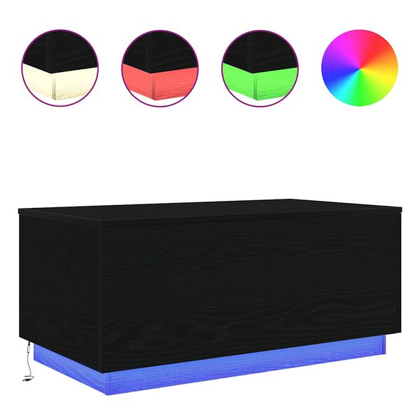 vidaXL Salongbord med LED-lys svart eik 90x50x40 cm