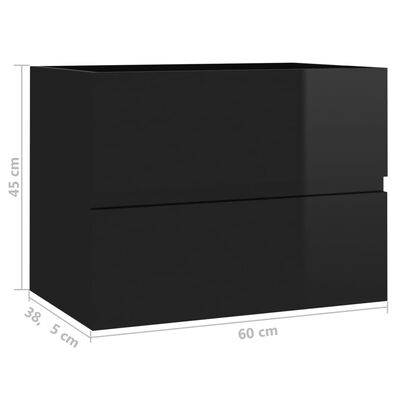 vidaXL Servantskap høyglans svart 60x38,5x45 cm sponplate