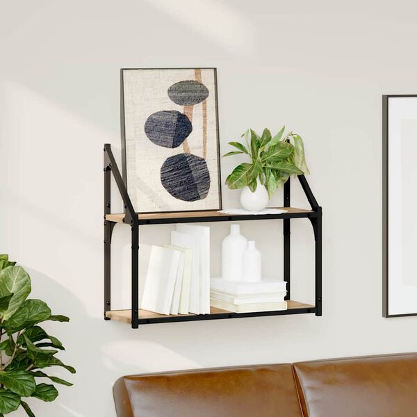 vidaXL Vegghylle med hylle artisan eik 60 x 21 x 51 cm Konstruert tre