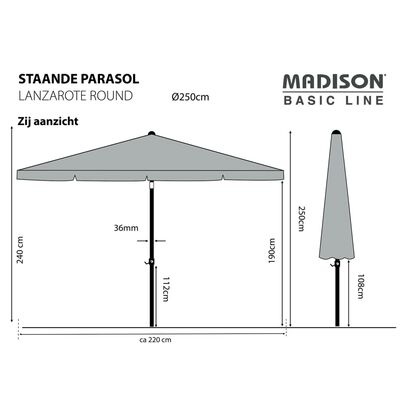 Madison Parasoll Lanzarote 250 cm rund gråbrun