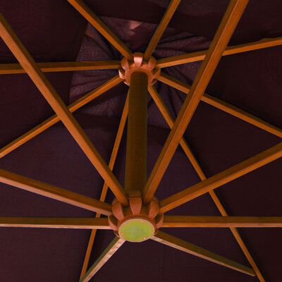 vidaXL Hengende parasoll med stolpe vinrød 3x3 m heltre gran