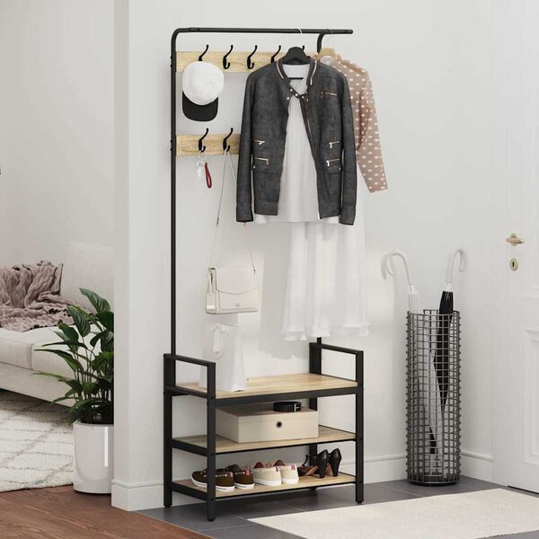 vidaXL Kleshenger med hylle Sonoma eik 75 x 34 x 184 cm Konstruert tre