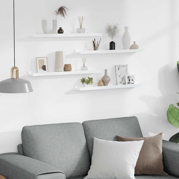 vidaXL Vegghyller 4 stk h&oslash;yglans hvit 60x9x3 cm