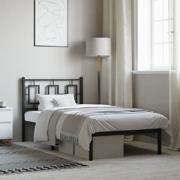 vidaXL Sengeramme i metall med hodegavl svart 90x200 cm