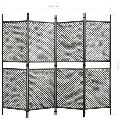 vidaXL Romdeler med 4 paneler polyrotting antrasitt 240x200 cm