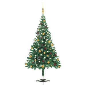 vidaXL Forh&aring;ndsbelyst kunstig juletre med kulesett 210 cm 910 grener