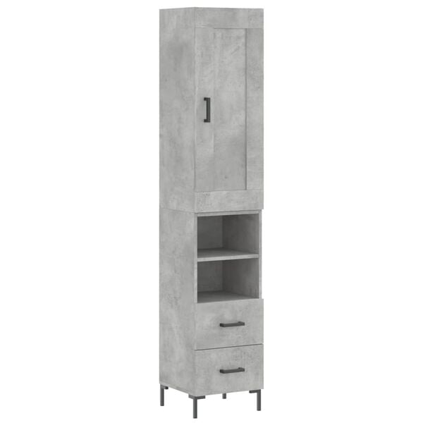 vidaXL Highboard betonggr&aring; 34,5x34x180 cm konstruert tre