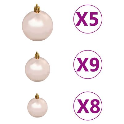 vidaXL Julekulesett 61 deler med topp og 150 LED rosa gull