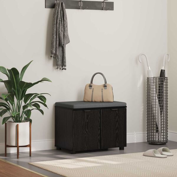 vidaXL Gangbenk med pute med lagring med d&oslash;r Svart Eik 60 x 38 x 46 cm