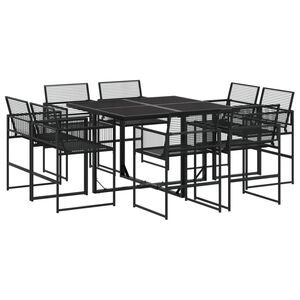 vidaXL Hagespisegruppe 9 deler svart polyrotting