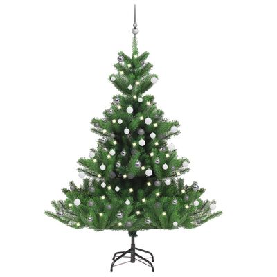 vidaXL Nordmann kunstig juletre med LED og kulesett gran grønn 180 cm