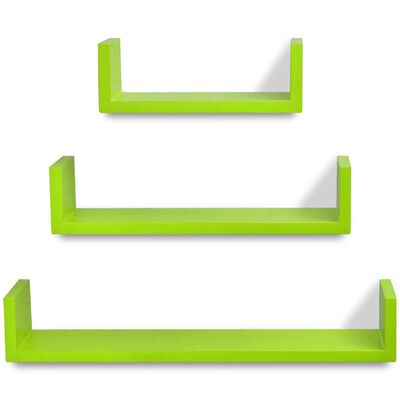 vidaXL Flytende vegghyller 3stk MDF U-formet bok/DVD-oppbevaring grønn