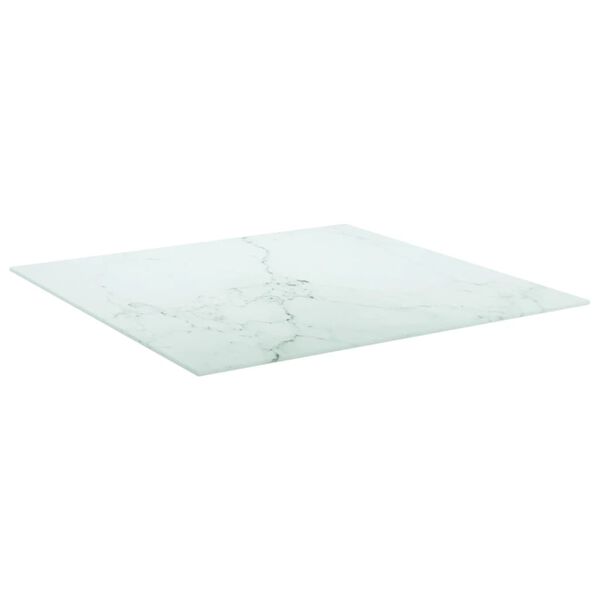 vidaXL Bordplate hvit 70x70 cm 6 mm herdet glass med marmor design