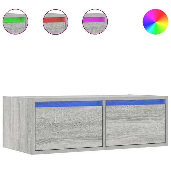 vidaXL TV-benk med LED-lys gr&aring; sonoma 75x35,5x25 cm