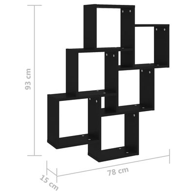 vidaXL Kubeformet vegghylle svart 78x15x93 cm sponplate
